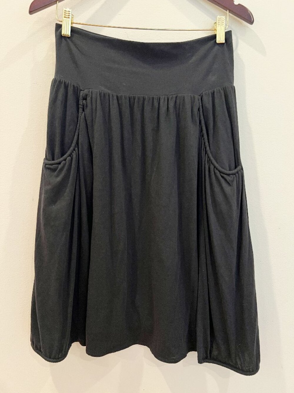 Garnet Hill Favorite Everyday Knit Skirt Large Black Mini Lagenlook Minimalist